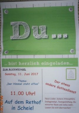 Blickwechsel Gottesdienst, besonderer Gottesdienst, Bückeburg, Ortsteil Scheie - auf dem 