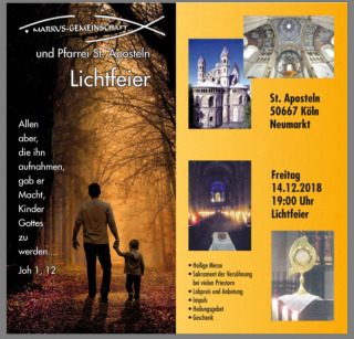 Lichtfeier in St. Aposteln Kirche Köln Neumarkt, besonderer Gottesdienst, Köln, Nordrhein-Westfalen