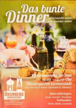 Das bunte Dinner, Gruppenevent, Klostergarten nähe Marienplatz in Immenstadt, Bayern