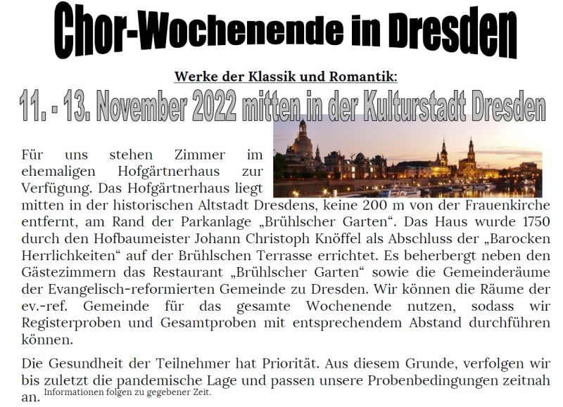 Chorwochenende - Freizeit - Dresden