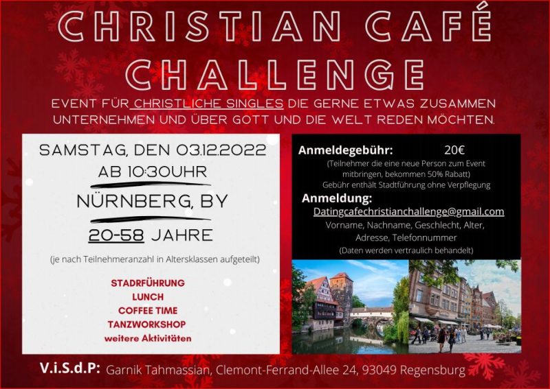 Christlicher Singletreff am Samstag, den 03.12.22 in Nürnberg ab 20 bis 58 Jahren mit Stadtführung und Tanzworkshop ohne Verpflegung - Freizeit - Nürnberg