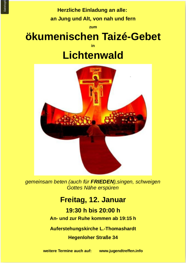 ökumenisches Taizé-Gebet - besonderer Gottesdienst - Lichtenwald