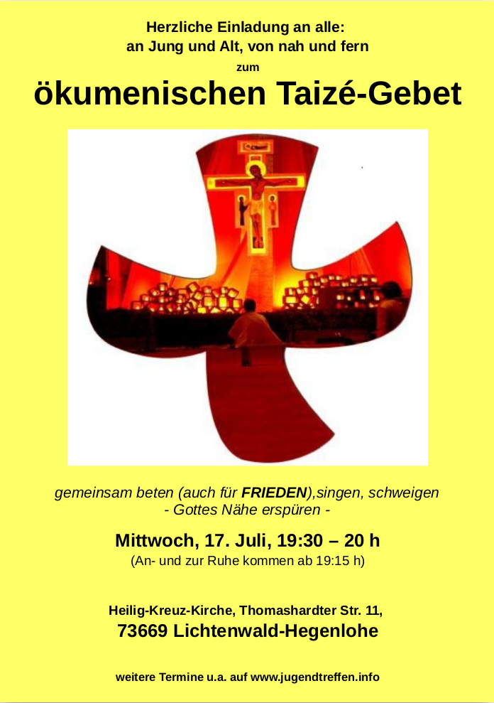 ökumenisches Taizé-Gebet - besonderer Gottesdienst - Lichtenwald-Hegenlohe