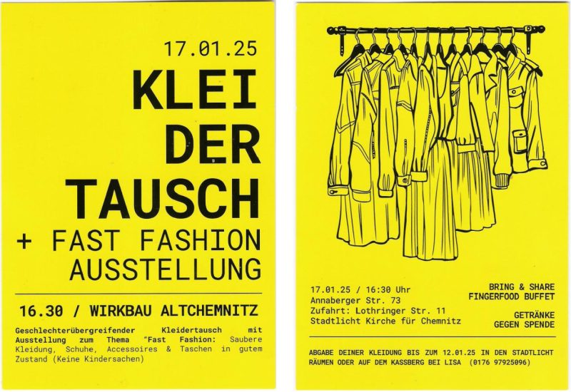 Kleidertausch + Fast Fashion Ausstellung im Wirkbau Chemnitz 17.01.2025 16:30 Uhr - Sonstiges - Chemnitz