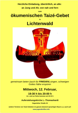 ökumenisches Taizé-Gebet, besonderer Gottesdienst, Lichtenwald, Baden-Württemberg